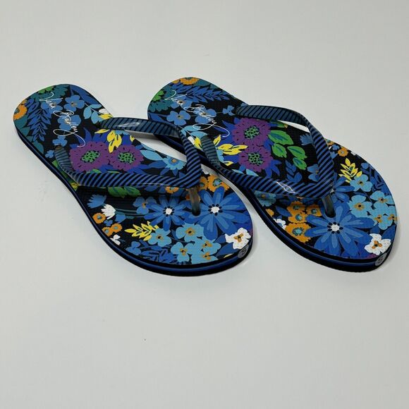 Vera Bradley Flip Flops Sandals Small 5 / 6 Flowers Blue Floral Beach Pool - Picture 2 of 5